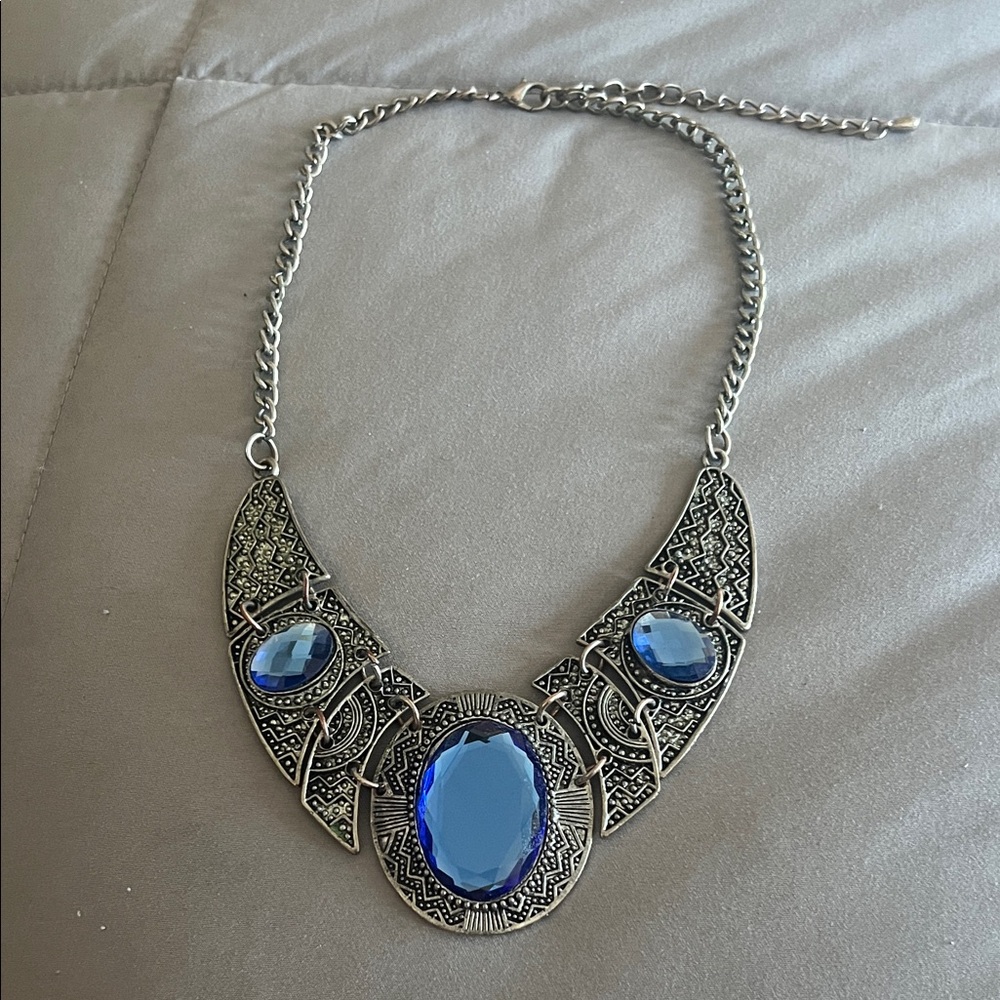 Silver and Blue Statement Necklace
